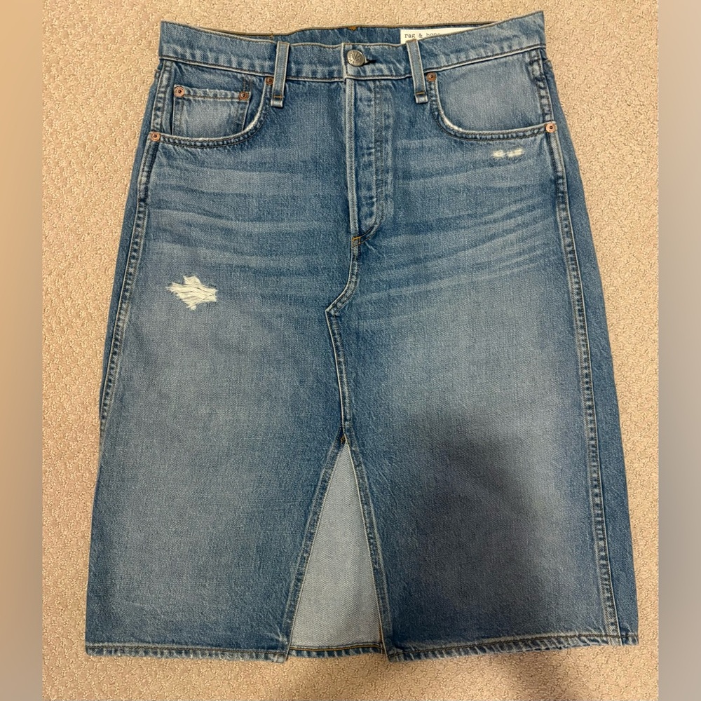 rag & bone Vintage High Rise Denim Midi Skirt Size 30